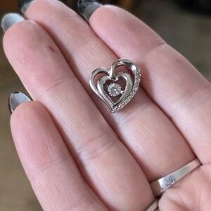 Sterling Silver 925 RL CZ Floating Stone Diamond Heart Pendant Only EUC